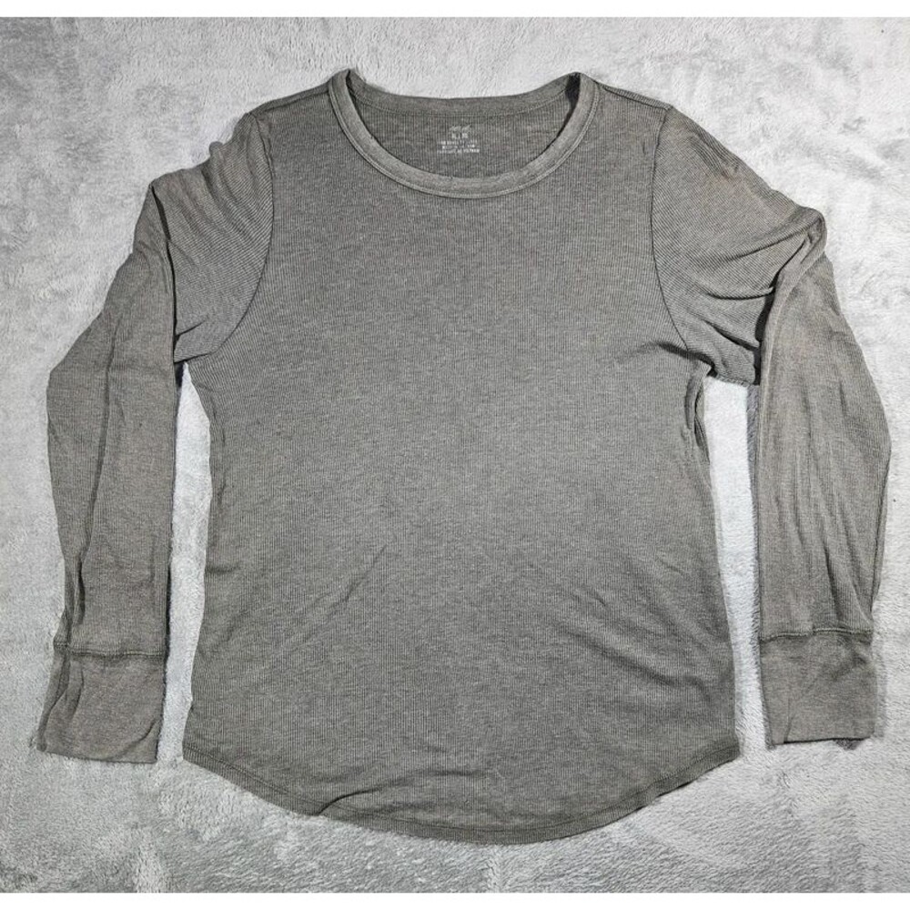 Aerie Women's XL Gray Ribbed Long Sleeve Crew Neck Thermal Knit Top